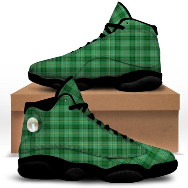 St Patrick’s Day Shoes, Tartan St. Patrick’s Day Print Black Basketball Shoes, St Patrick’s Day Sneakers