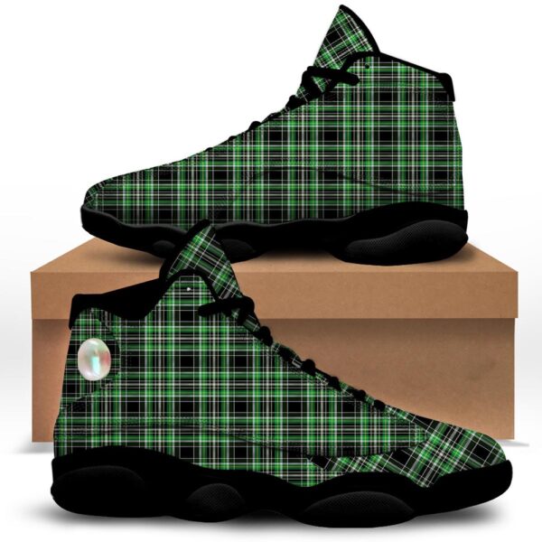 St Patrick’s Day Shoes, Tartan St. Patrick’s Day Print Pattern Black Basketball Shoes, St Patrick’s Day Sneakers
