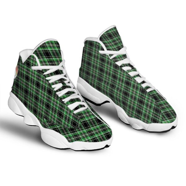 St Patrick’s Day Shoes, Tartan St. Patrick’s Day Print Pattern White Basketball Shoes, St Patrick’s Day Sneakers