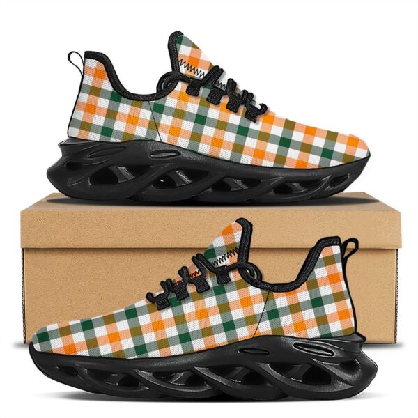 St Patrick’s Running Shoes, Buffalo Check St. Patrick’s Day Print Pattern Black Running Shoes, St Patrick’s Day Shoes