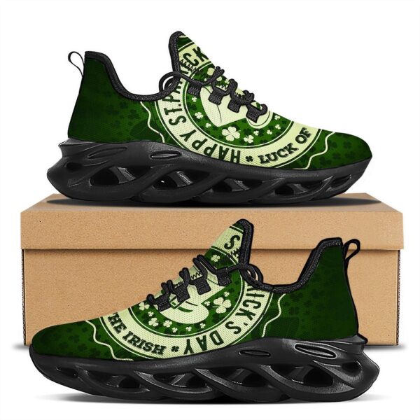 St Patrick’s Running Shoes, Hat And St. Patrick’s Day Clover Print Black Running Shoes, St Patrick’s Day Shoes
