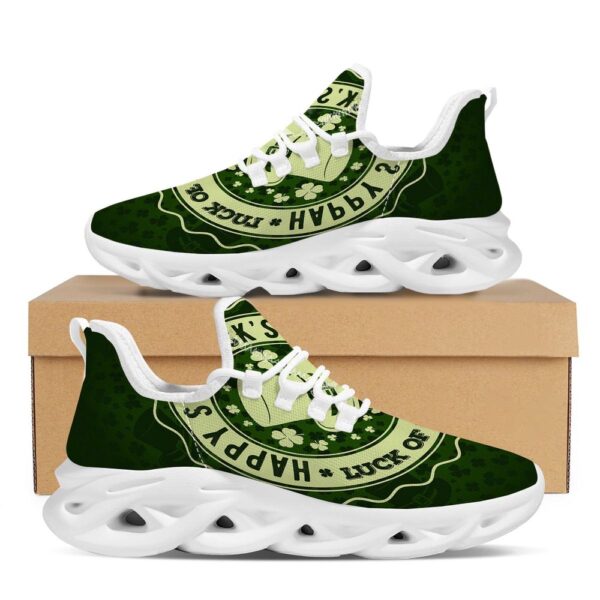 St Patrick’s Running Shoes, Hat And St. Patrick’s Day Clover Print White Running Shoes, St Patrick’s Day Shoes