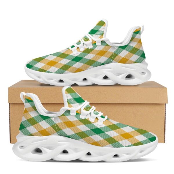 St Patrick’s Running Shoes, Patrick’s Day Irish Plaid Print White Running Shoes, St Patrick’s Day Shoes