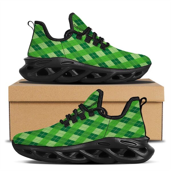 St Patrick’s Running Shoes, Plaid St. Patrick’s Day Print Pattern Black Running Shoes, St Patrick’s Day Shoes