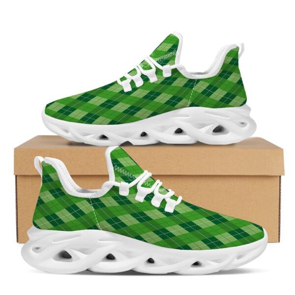 St Patrick’s Running Shoes, Plaid St. Patrick’s Day Print Pattern White Running Shoes, St Patrick’s Day Shoes