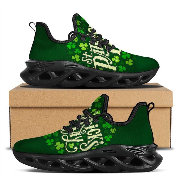 St Patrick’s Running Shoes, Saint Patrick’s Day Green Clover Print Black Running Shoes, St Patrick’s Day Shoes