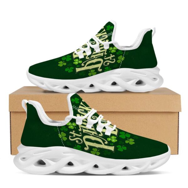 St Patrick’s Running Shoes, Saint Patrick’s Day Green Clover Print White Running Shoes, St Patrick’s Day Shoes