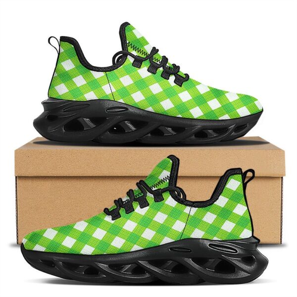 St Patrick’s Running Shoes, Saint Patrick’s Day Green Plaid Print Black Running Shoes, St Patrick’s Day Shoes