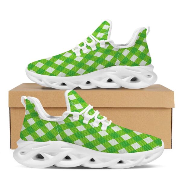 St Patrick’s Running Shoes, Saint Patrick’s Day Green Plaid Print White Running Shoes, St Patrick’s Day Shoes