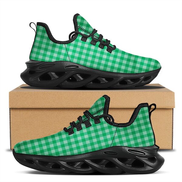 St Patrick’s Running Shoes, Saint Patrick’s Day Green Tartan Print Black Running Shoes, St Patrick’s Day Shoes