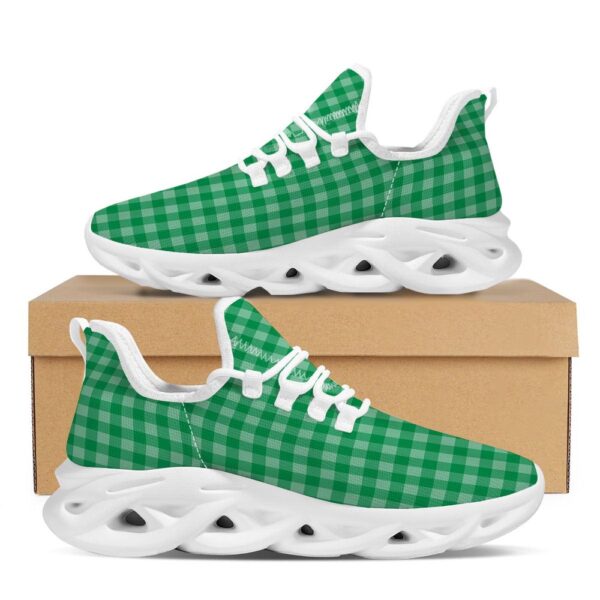 St Patrick’s Running Shoes, Saint Patrick’s Day Green Tartan Print White Running Shoes, St Patrick’s Day Shoes