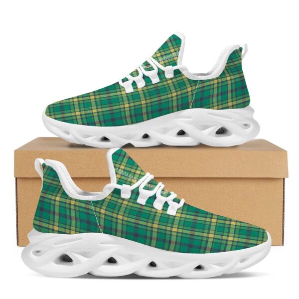 St Patrick’s Running Shoes, Saint Patrick’s Day Irish Check Print White Running Shoes, St Patrick’s Day Shoes
