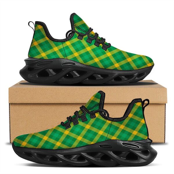 St Patrick’s Running Shoes, Saint Patrick’s Day Irish Plaid Print Black Running Shoes, St Patrick’s Day Shoes
