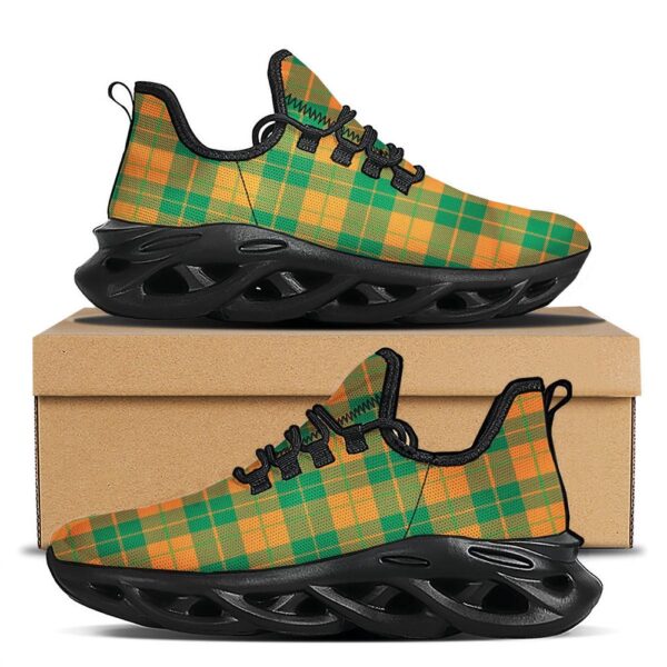 St Patrick’s Running Shoes, Saint Patrick’s Day Irish Tartan Print Black Running Shoes, St Patrick’s Day Shoes