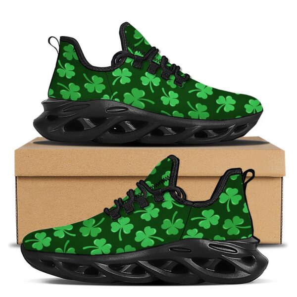 St Patrick’s Running Shoes, Shamrock St. Patrick’s Day Print Pattern Black Running Shoes, St Patrick’s Day Shoes