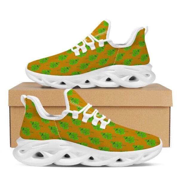 St Patrick’s Running Shoes, St. Patrick’s Day Cute Clover Print White Running Shoes, St Patrick’s Day Shoes