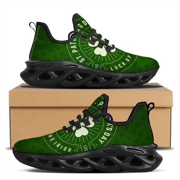 St Patrick’s Running Shoes, St. Patrick’s Day Four Leaf Clover Print Black Running Shoes, St Patrick’s Day Shoes