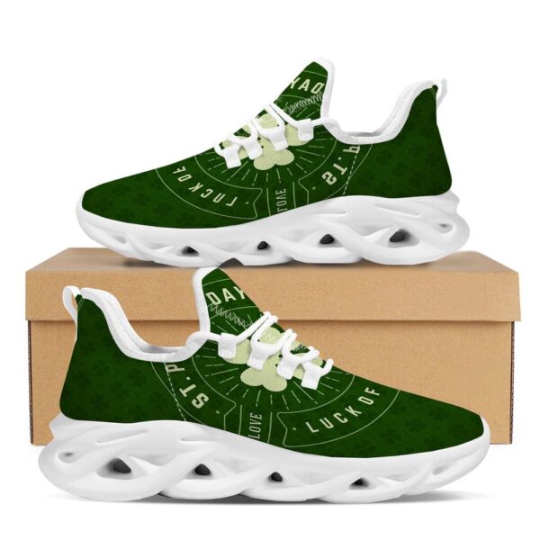 St Patrick’s Running Shoes, St. Patrick’s Day Four Leaf Clover Print White Running Shoes, St Patrick’s Day Shoes