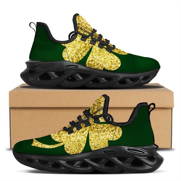 St Patrick’s Running Shoes, St. Patrick’s Day Gold Clover Print Black Running Shoes, St Patrick’s Day Shoes