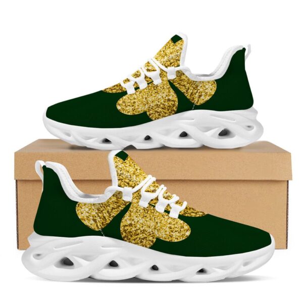 St Patrick’s Running Shoes, St. Patrick’s Day Gold Clover Print White Running Shoes, St Patrick’s Day Shoes