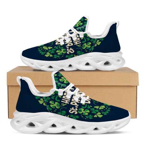 St Patrick’s Running Shoes, St. Patrick’s Day Green Clover Print White Running Shoes, St Patrick’s Day Shoes