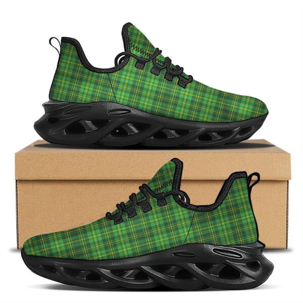 St Patrick’s Running Shoes, St. Patrick’s Day Green Tartan Print Black Running Shoes, St Patrick’s Day Shoes