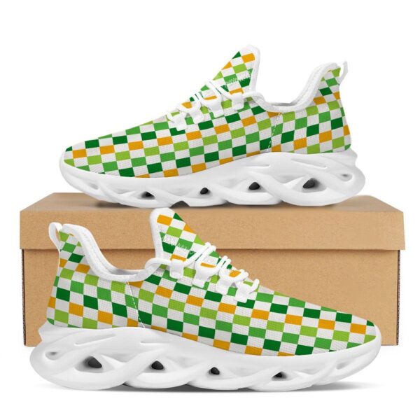 St Patrick’s Running Shoes, St. Patrick’s Day Irish Checkered Print White Running Shoes, St Patrick’s Day Shoes
