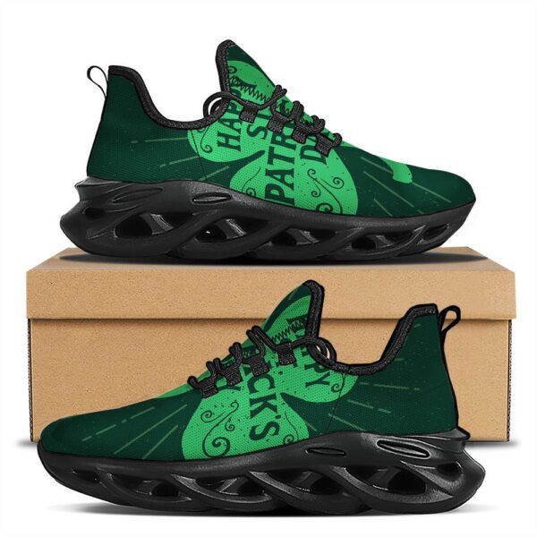 St Patrick’s Running Shoes, St. Patrick’s Day Irish Clover Print Black Running Shoes, St Patrick’s Day Shoes