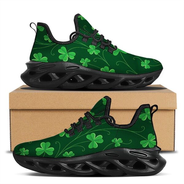 St Patrick’s Running Shoes, St. Patrick’s Day Irish Leaf Print Black Running Shoes, St Patrick’s Day Shoes