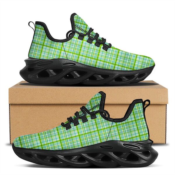 St Patrick’s Running Shoes, St. Patrick’s Day Irish Plaid Print Black Running Shoes, St Patrick’s Day Shoes