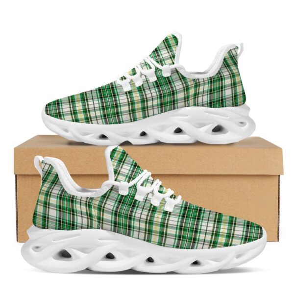St Patrick’s Running Shoes, St. Patrick’s Day Irish Tartan Print White Running Shoes, St Patrick’s Day Shoes