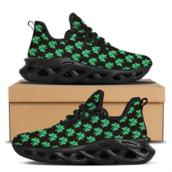 St Patrick’s Running Shoes, St. Patrick’s Day Pixel Clover Print Pattern Black Running Shoes, St Patrick’s Day Shoes
