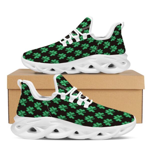 St Patrick’s Running Shoes, St. Patrick’s Day Pixel Clover Print Pattern White Running Shoes, St Patrick’s Day Shoes