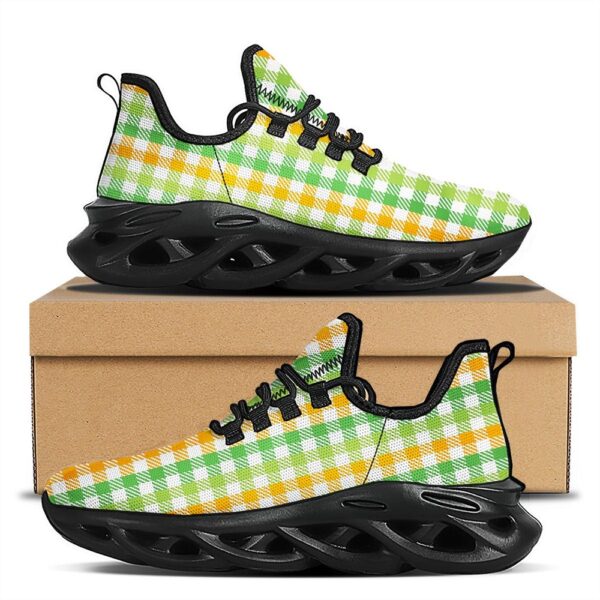 St Patrick’s Running Shoes, St. Patrick’s Day Plaid Print Black Running Shoes, St Patrick’s Day Shoes