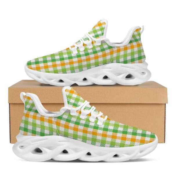 St Patrick’s Running Shoes, St. Patrick’s Day Plaid Print White Running Shoes, St Patrick’s Day Shoes