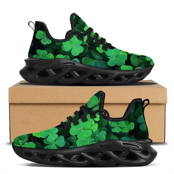 St Patrick’s Running Shoes, St. Patrick’s Day Shamrock Clover Print Black Running Shoes, St Patrick’s Day Shoes