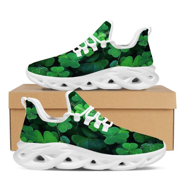 St Patrick’s Running Shoes, St. Patrick’s Day Shamrock Clover Print White Running Shoes, St Patrick’s Day Shoes