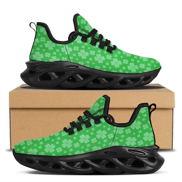 St Patrick’s Running Shoes, St. Patrick’s Day Shamrock Leaf Print Pattern Black Running Shoes, St Patrick’s Day Shoes