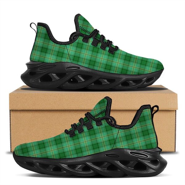St Patrick’s Running Shoes, Tartan St. Patrick’s Day Print Black Running Shoes, St Patrick’s Day Shoes