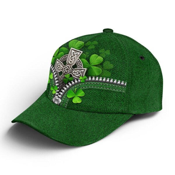 St Patricks Day Baseball Cap, Celtic Cross Shamrock Zipper Green Baseball Cap Sports Adjustable Hat Irish Gift St. Patrick’s Day