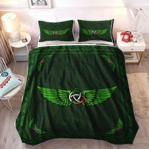 St Patricks Day Bedding Set, Celtic Knot Embroidery Bedding Set Triquetra Wings Bedding Set Green Irish Bedding Set St Patrick’s Day Gift