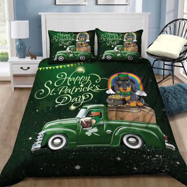 St Patricks Day Bedding Set, Dachshund Dog Irish St Patrick’s Day Bedding Set Your Lucky Day Drink Beer