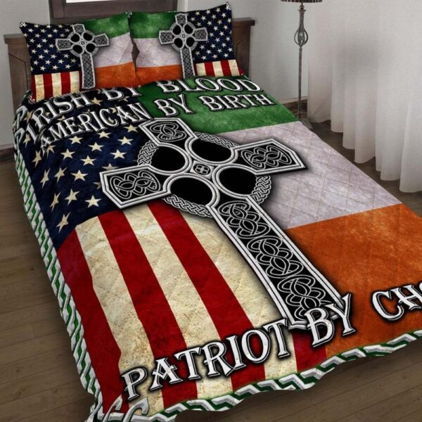 St Patricks Day Bedding Set, Irish By Blood American By Birth Patriot By Choice Quilt Bedding Set Celtic Cross Bedding Gift For Irish