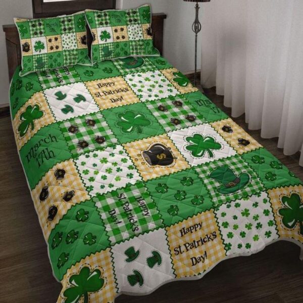 St Patricks Day Bedding Set, Irish Shamrock Checkered Pattern Bedding Set Happy St Patrick’s Day Bedding Cover March 17th Gift