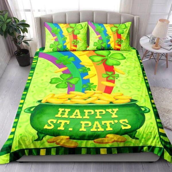 St Patricks Day Bedding Set, St Patrick’s Day Rainbow Shamrock Gold Coins Bedding Set It’s Your Lucky Day