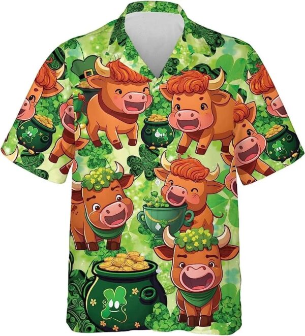 St Patricks Day Hawaiian Shirt, St.patrick’s Day Shamrock And Cow Pattern Aloha Hawaiian Shirt, Casual Printed Beach Summer Shirt
