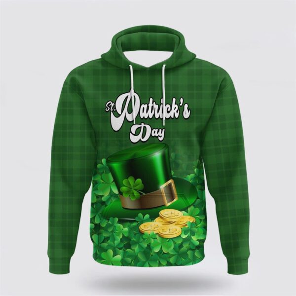 St Patricks Day Hoodie Green Leprechaun Hat With Clover Leaf No2, St Patricks Day Shirts