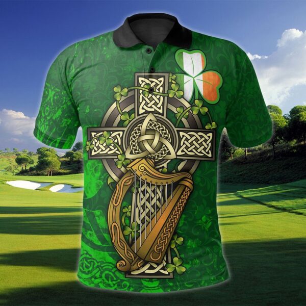 St Patricks Day Polo Shirt, Celtic Clover Pattern Ireland Proud Polo Shirt St Patrick’s Day Holiday Polo Shirt