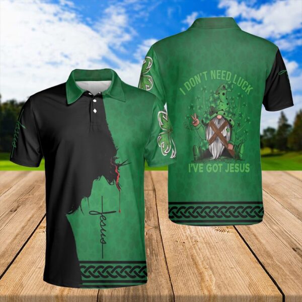 St Patricks Day Polo Shirt, I Don’t Need Luck I’ve Got Jesus Polo Irish Gnome Polo Jesus Polo Clover Polo St Patrick’s Day Gift Polo Shirt