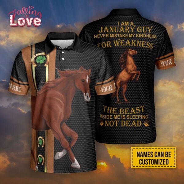 St Patricks Day Polo Shirt, Personalized Name Horse I Am A January Guy Birthday Gift  Polo Shirt Horseaholic Irish Polo Shirt